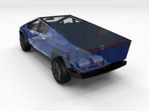 tesla cybertruck with chassis and interior blue 3D 模型