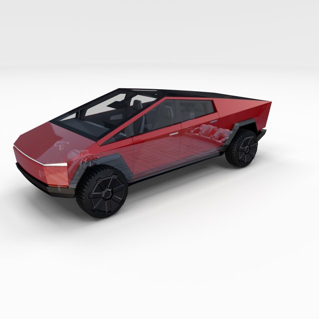 tesla cybertruck with chassis and interior red Model 3D .c4d .max .obj .3ds .fbx .stl .blend 