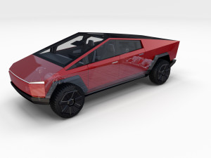 tesla cybertruck with chassis and interior red 3D मॉडल