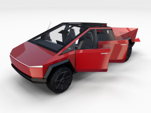 tesla cybertruck with chassis and interior red Model 3D