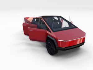 tesla cybertruck with chassis and interior red Model 3D