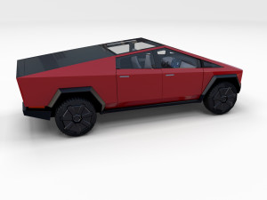 tesla cybertruck with chassis and interior red Model 3D