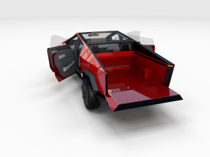 tesla cybertruck with chassis and interior red Model 3D