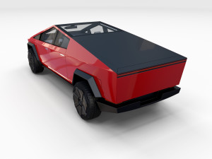 tesla cybertruck with chassis and interior red Model 3D