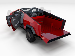 tesla cybertruck with chassis and interior red Model 3D
