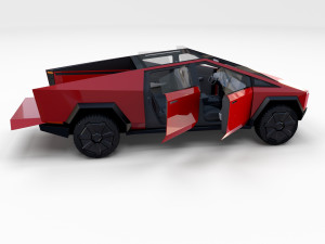 tesla cybertruck with chassis and interior red Model 3D