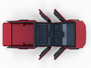 tesla cybertruck with chassis and interior red Model 3D