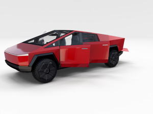 tesla cybertruck with chassis and interior red Model 3D