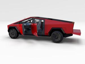 tesla cybertruck with chassis and interior red Model 3D