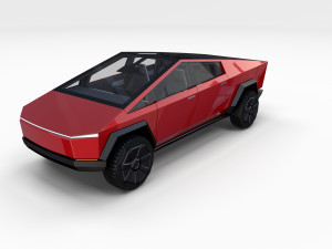 tesla cybertruck with chassis and interior red Model 3D