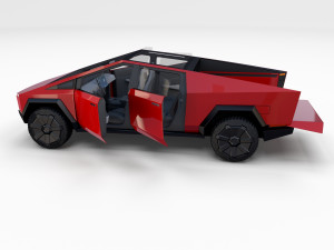 tesla cybertruck with chassis and interior red Model 3D