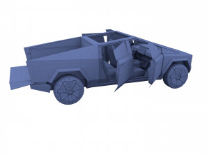 tesla cybertruck with chassis and interior red Model 3D