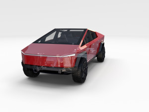 tesla cybertruck with chassis and interior red Model 3D