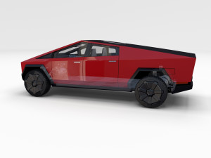 tesla cybertruck with chassis and interior red Model 3D