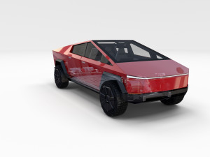 tesla cybertruck with chassis and interior red Model 3D