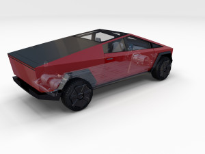 tesla cybertruck with chassis and interior red Model 3D
