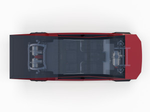 tesla cybertruck with chassis and interior red Model 3D