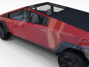 tesla cybertruck with chassis and interior red Model 3D