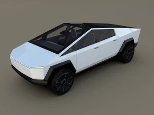 tesla cybertruck with chassis and interior white 3D Model
