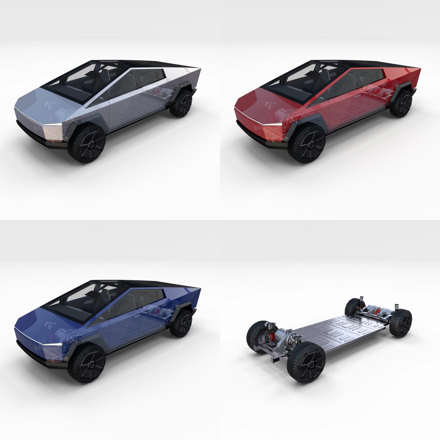 tesla cybetruck with interior and chassis pack 3D Model .c4d .max .obj .3ds .fbx .stl .blend 