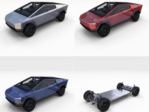 tesla cybetruck with interior and chassis pack 3D Model