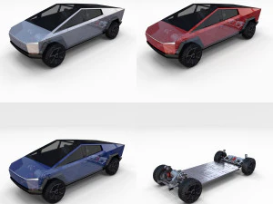 섀시 팩을 장착한 테슬라 사이버트럭 3D 모델