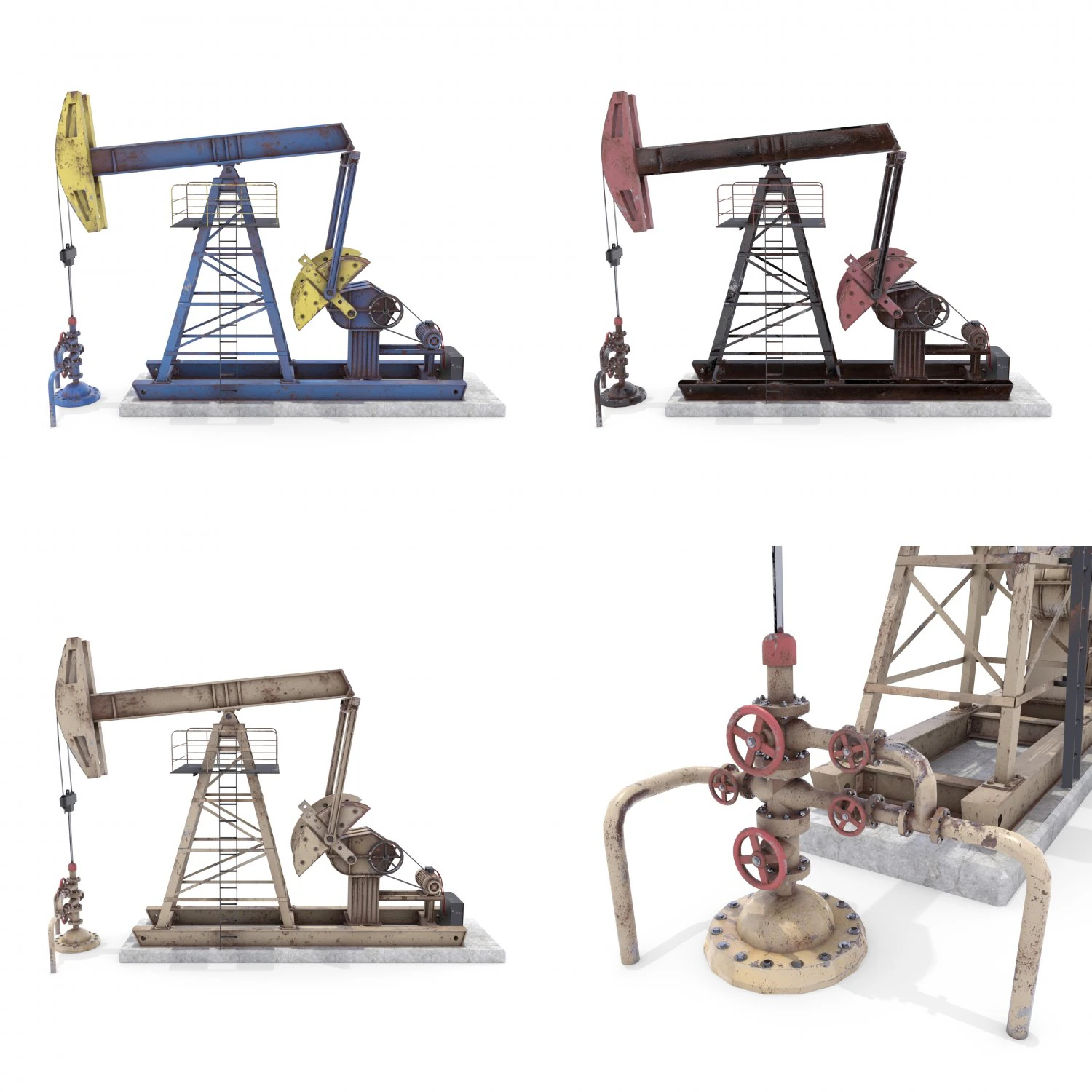 oil pumpjack weathered pack 3D Model .c4d .max .obj .3ds .fbx .stl .blend 