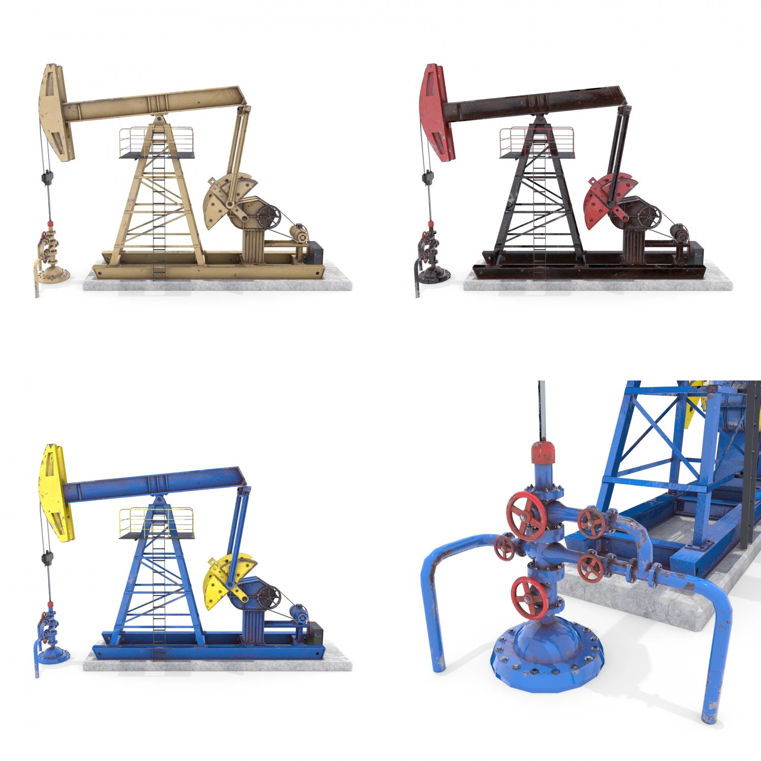 oil pumpjack pack 3D Model .c4d .max .obj .3ds .fbx .stl .blend 
