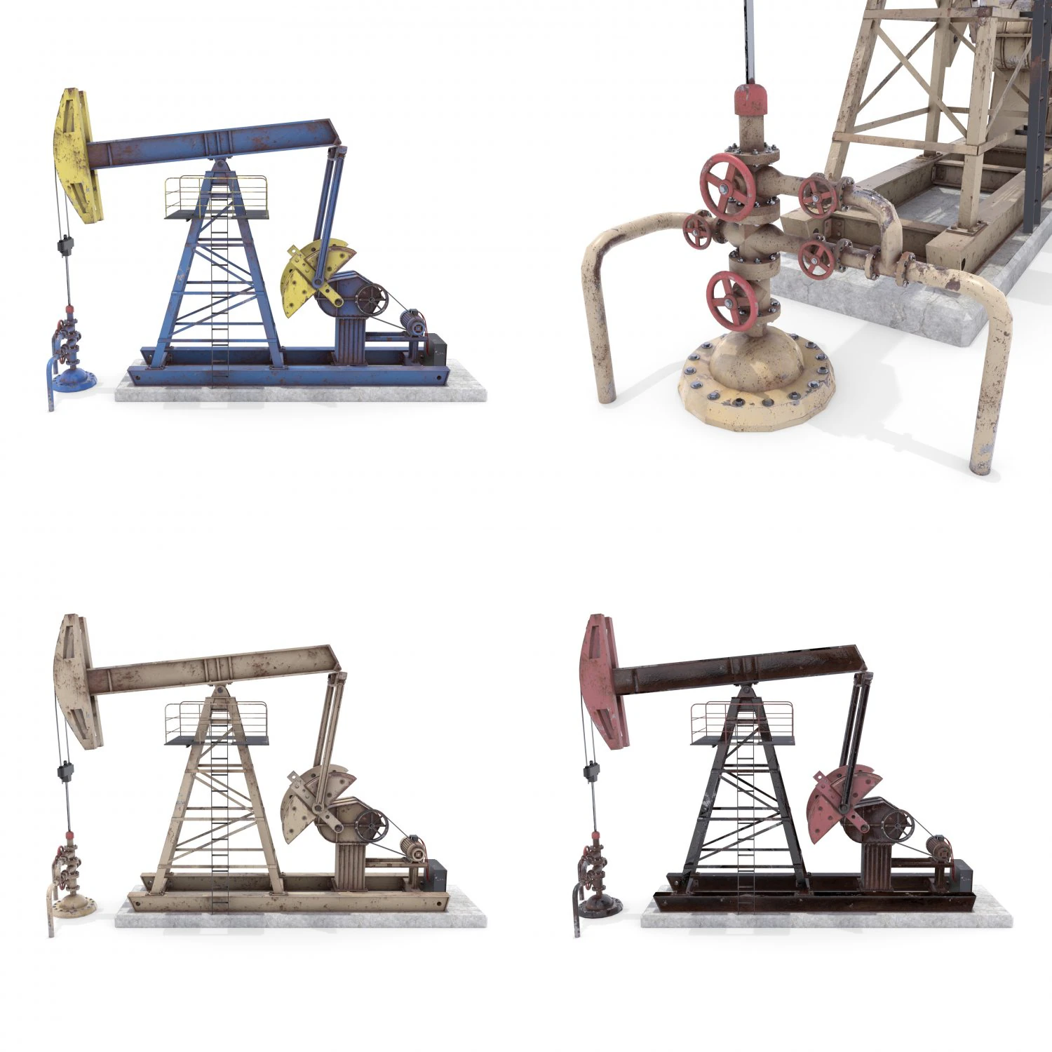 oil pumpjack animated weathered pack 3D Model .c4d .max .obj .3ds .fbx .stl .blend