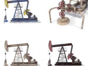 oil pumpjack animated weathered pack 3D Model