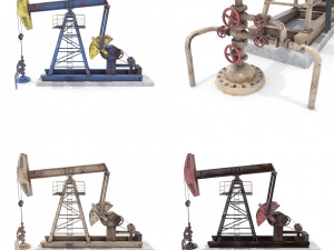 oil pumpjack animated weathered pack Modèle 3D