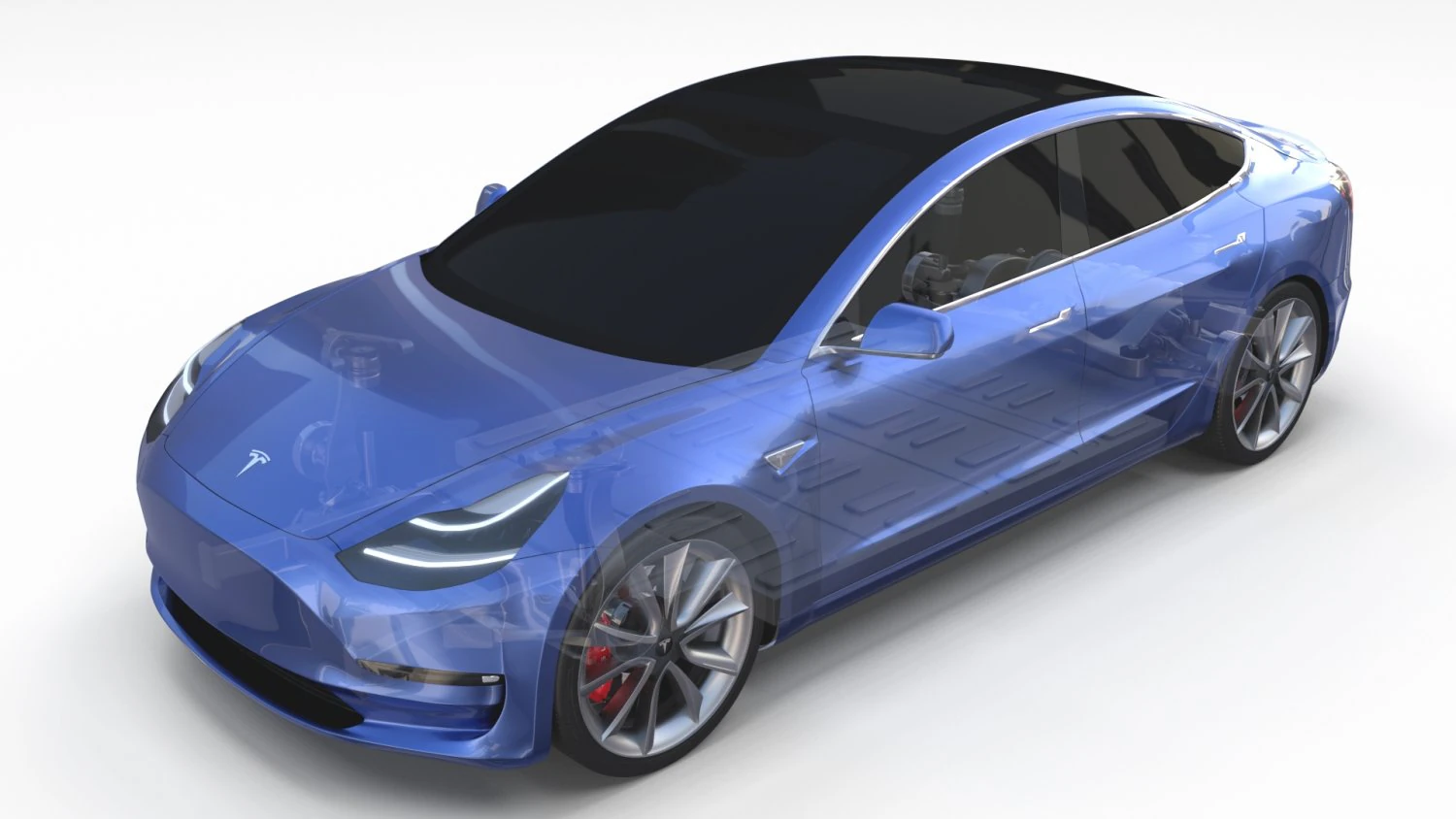 tesla model 3 with chassis blue 3D Model .c4d .max .obj .3ds .fbx .stl .blend
