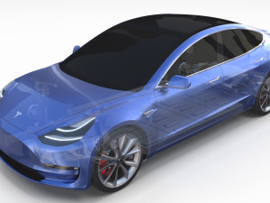 tesla model 3 with chassis blue 3D Model
