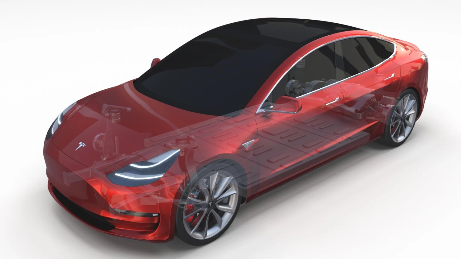 tesla model 3 with chassis red 3D Model .c4d .max .obj .3ds .fbx .stl .blend