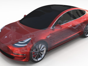 tesla model 3 with chassis red 3D Model