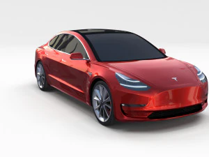 tesla model 3 with chassis red 3D Model