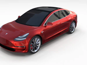 tesla model 3 with chassis red 3D Model