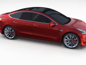tesla model 3 with chassis red 3D Model