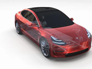 tesla model 3 with chassis red 3D Model