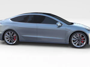 tesla model 3 with chassis silver 3D Model