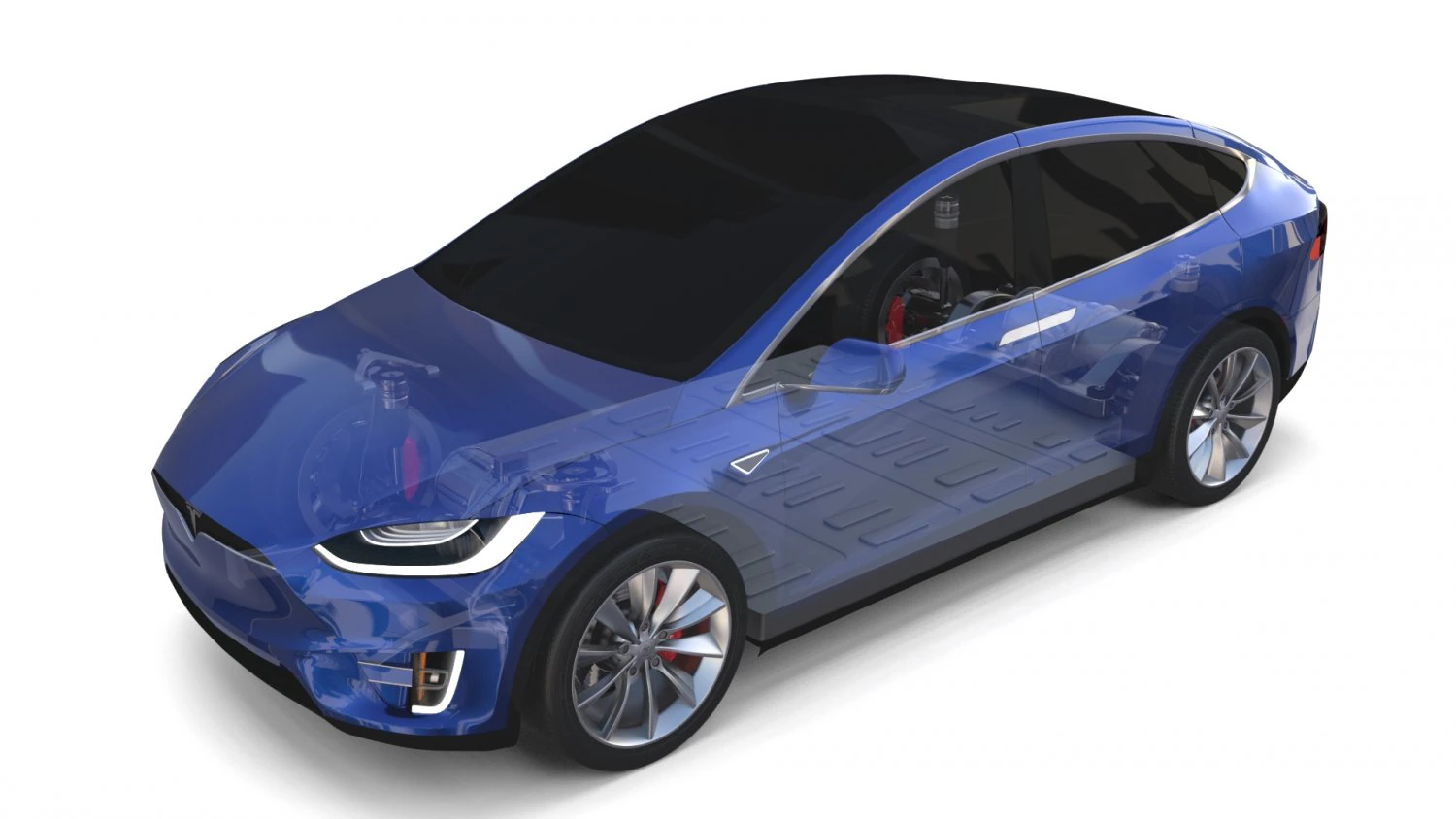 tesla model x with chassis blue 3D Model .c4d .max .obj .3ds .fbx .stl .blend 