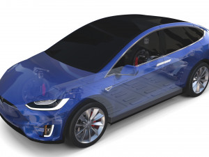tesla model x with chassis blue 3D Model