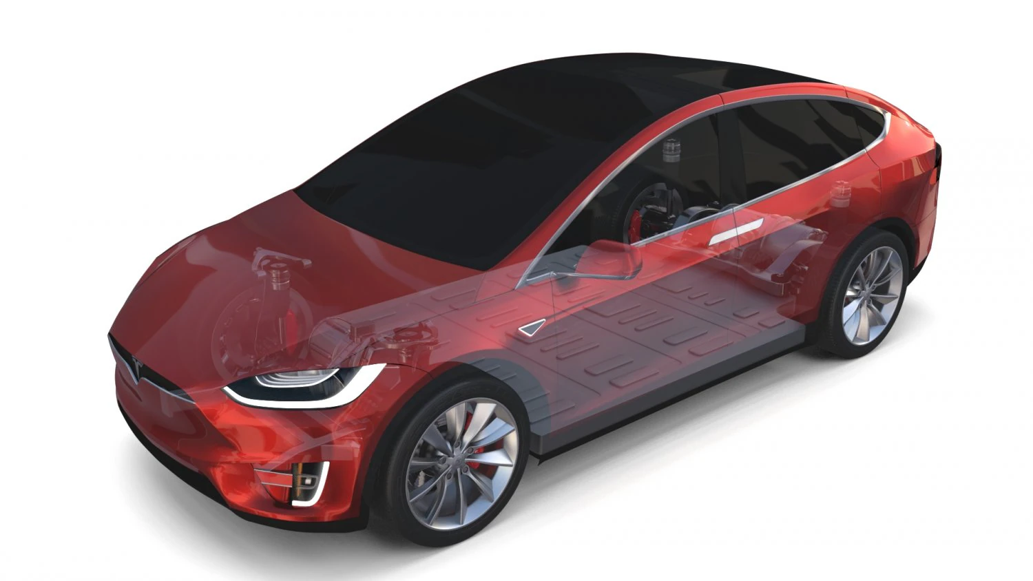 tesla model x with chassis red 3D Model .c4d .max .obj .3ds .fbx .stl .blend