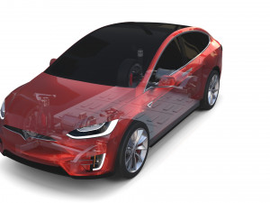 tesla model x with chassis red 3D Модель