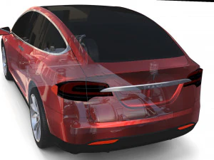tesla model x with chassis red 3D Model