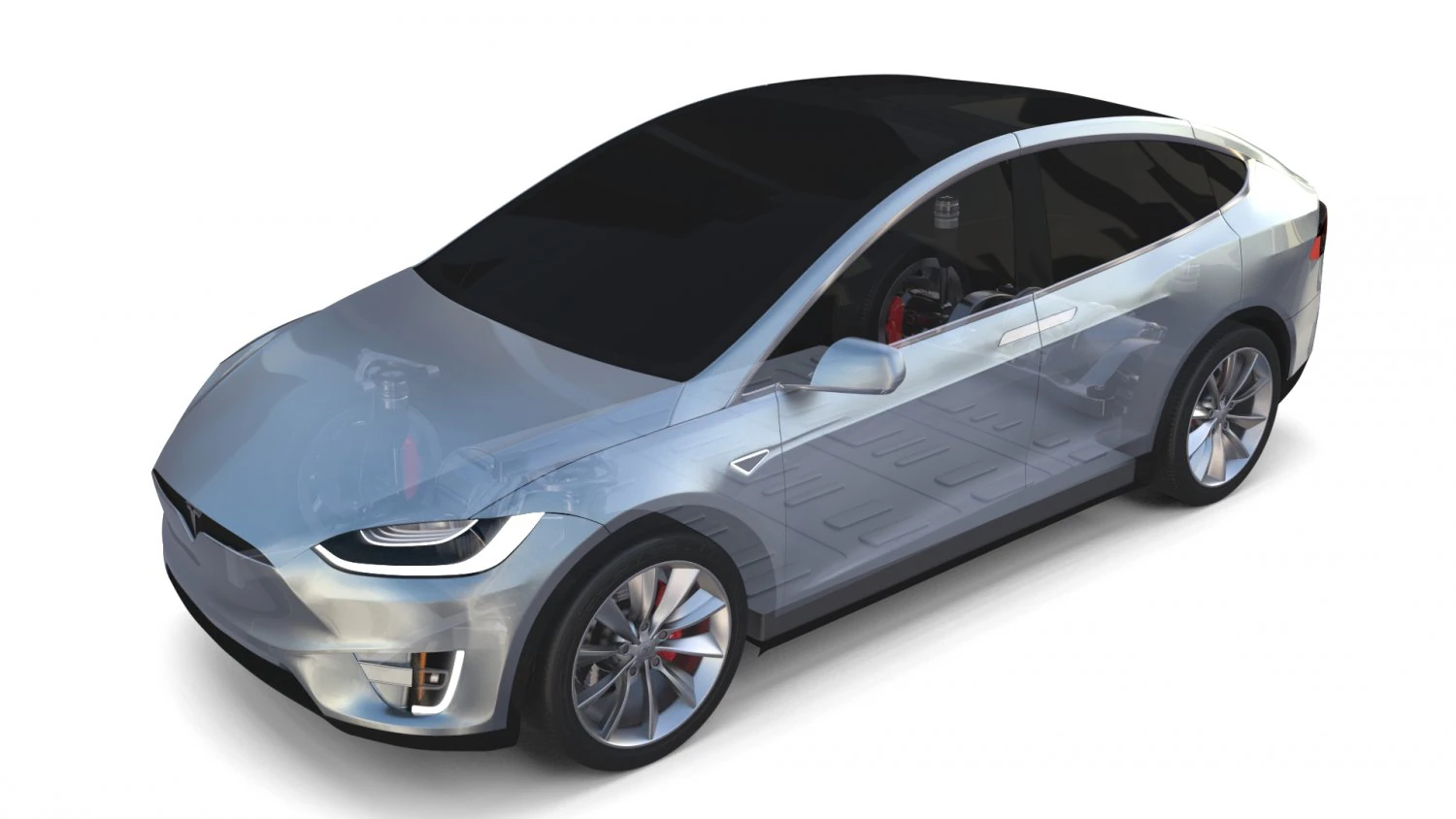 tesla model x with chassis silver 3D Model .c4d .max .obj .3ds .fbx .stl .blend 