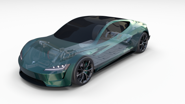 tesla roadster green with chassis 3D Модель .c4d .max .obj .3ds .fbx .stl .blend 
