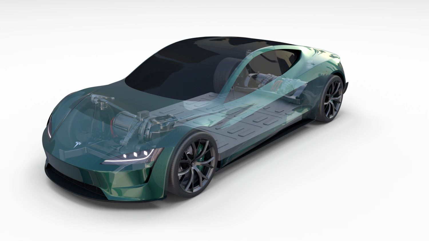 tesla roadster green with chassis 3D Model .c4d .max .obj .3ds .fbx .stl .blend 