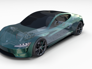 tesla roadster green with chassis 3D Model