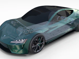 tesla roadster green with chassis 3D Model